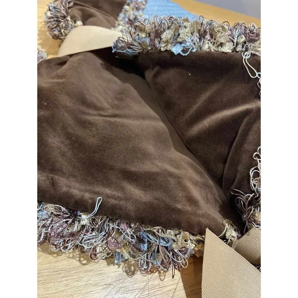Pier 1 Euro Sham Quilted Aqua Blue Brown‎ Velvet Fringe Reversible